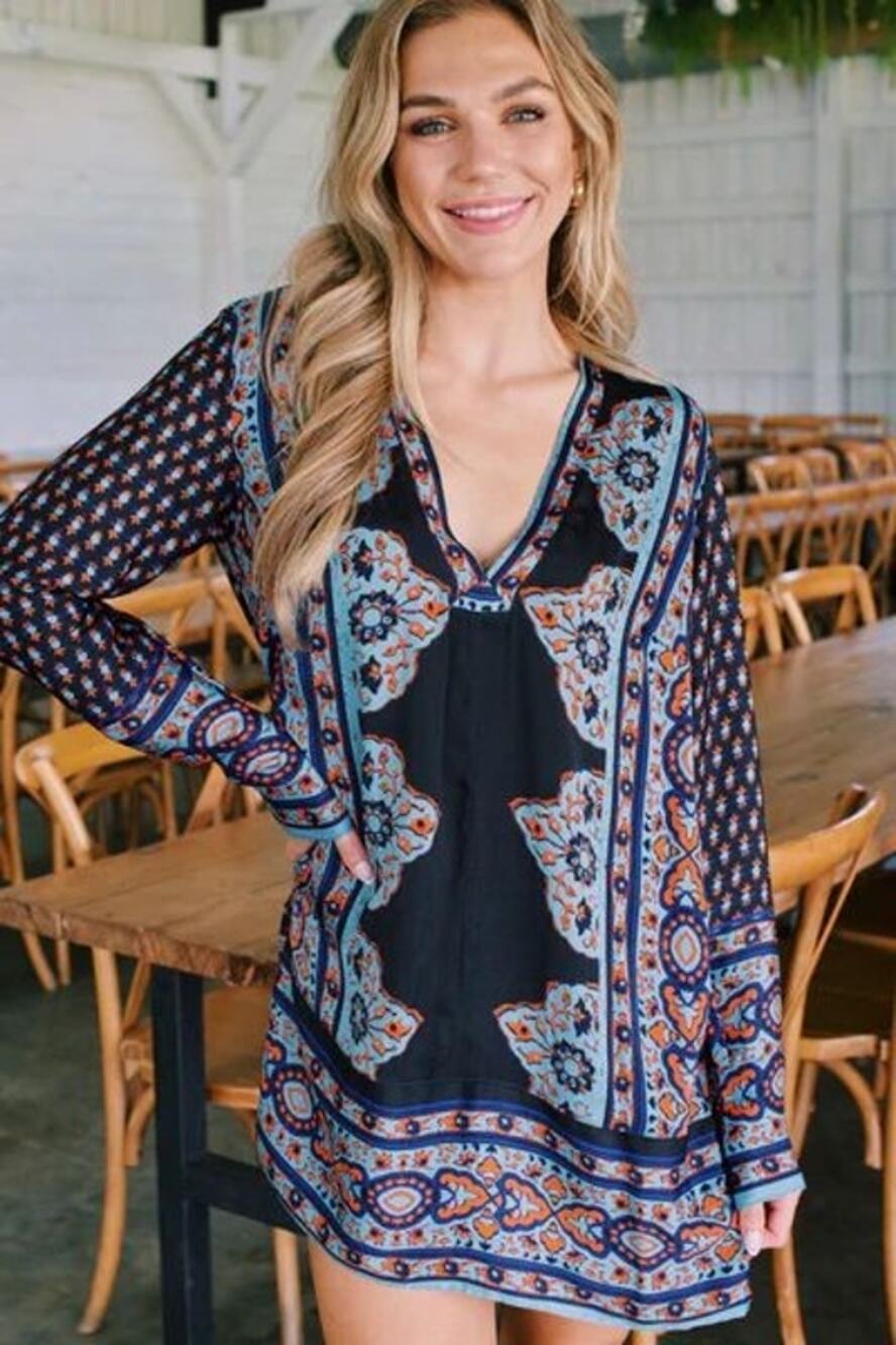 New Free People Meadow Mod Mini Shift Dress $148 MEDIUM Boho Blue
